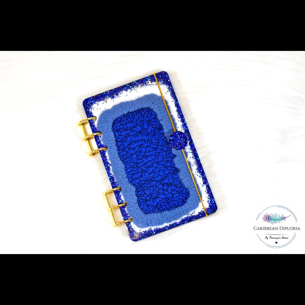 Handmade blue, white & gold A6 notebook planner
